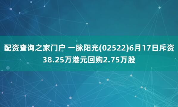 配资查询之家门户 一脉阳光(02522)6月17日斥资38.25万港元回购2.75万股